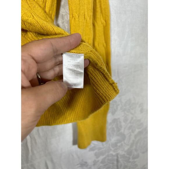 Talbots Sweater Large Mustard Yellow Cable Knit Lambswool Blend Button Detail - Picture 9 of 11